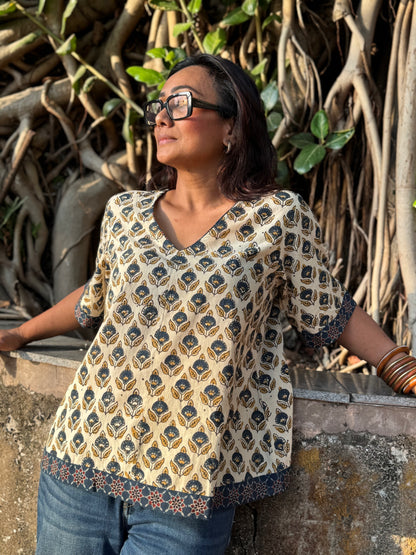 Malai Ajrakh Cotton Boxy Top