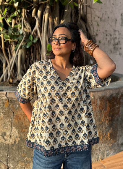Malai Ajrakh Cotton Boxy Top