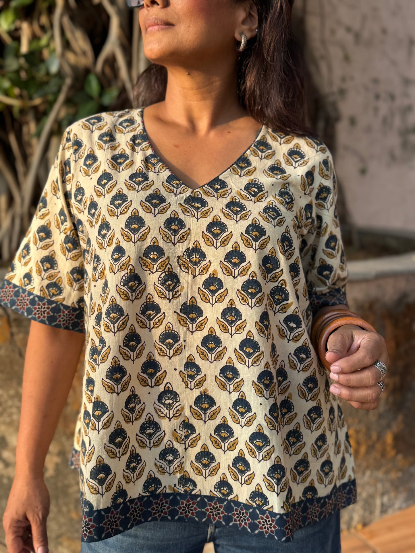 Malai Ajrakh Cotton Boxy Top