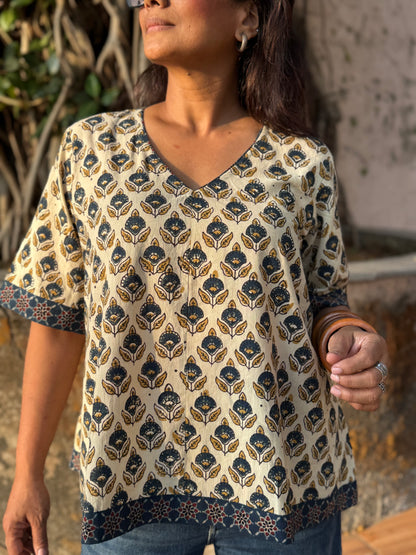 Malai Ajrakh Cotton Boxy Top