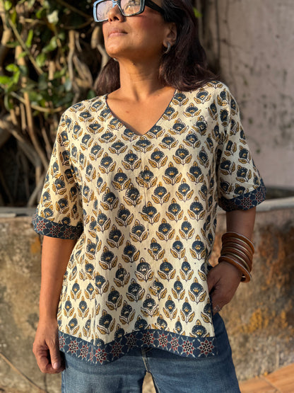 Malai Ajrakh Cotton Boxy Top