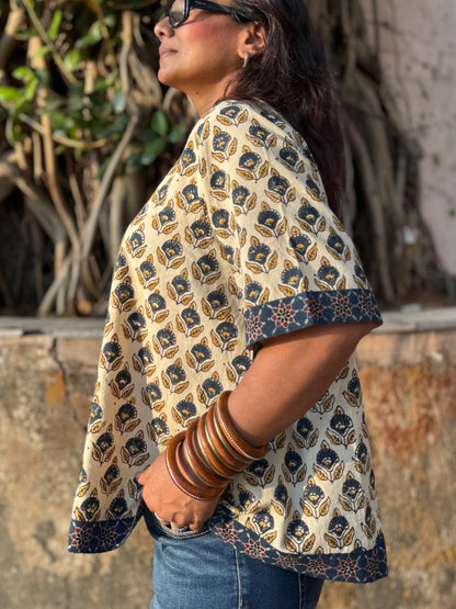 Malai Ajrakh Cotton Boxy Top