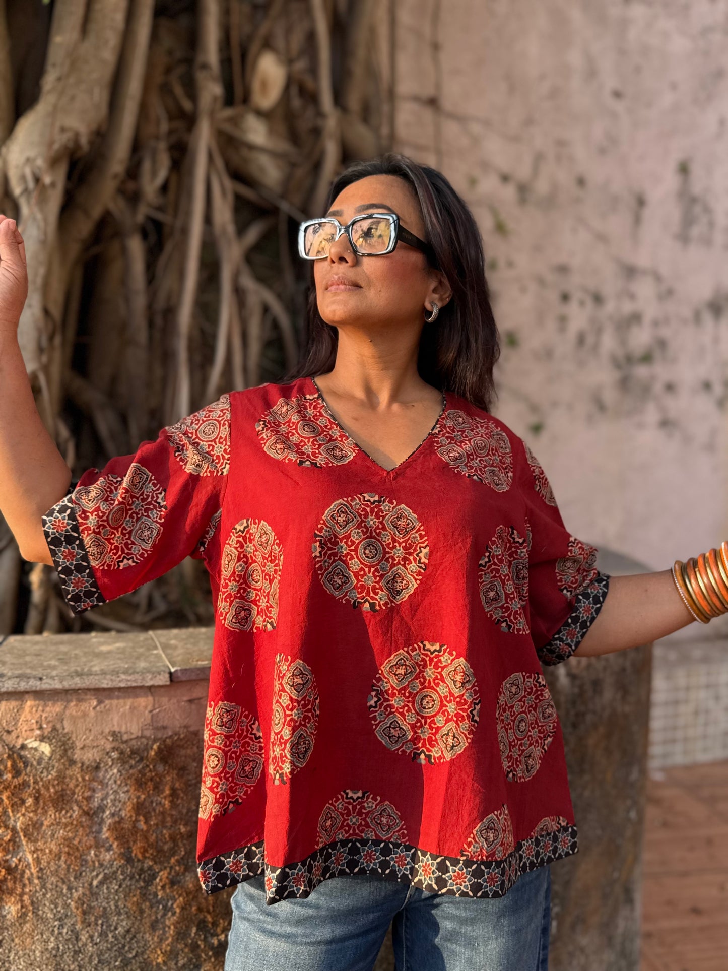 Kayaan Ajrakh Cotton Boxy Top