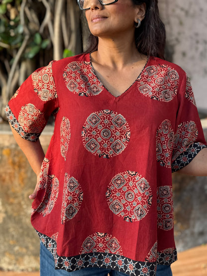 Kayaan Ajrakh Cotton Boxy Top