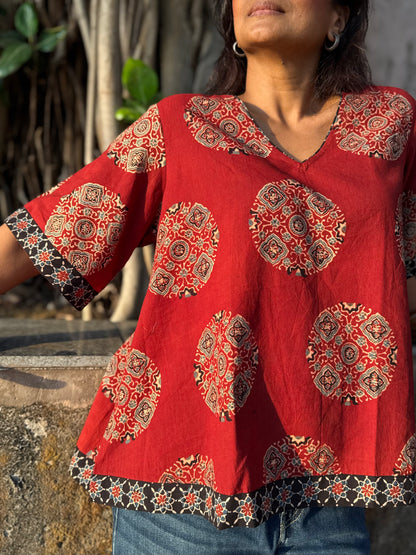 Kayaan Ajrakh Cotton Boxy Top