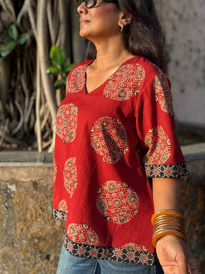 Kayaan Ajrakh Cotton Boxy Top