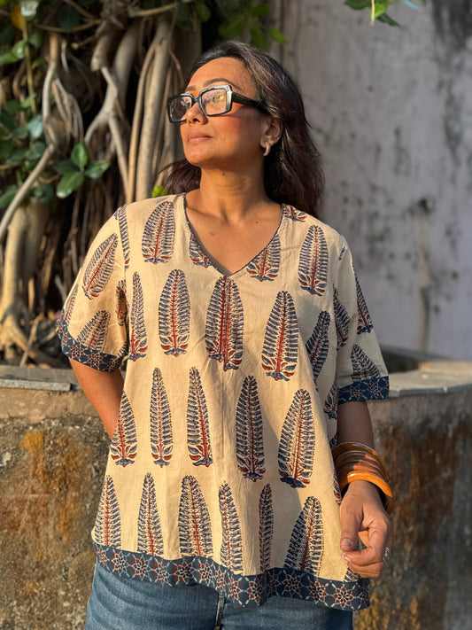 Kora Anaar Ajrakh Cotton Boxy Top