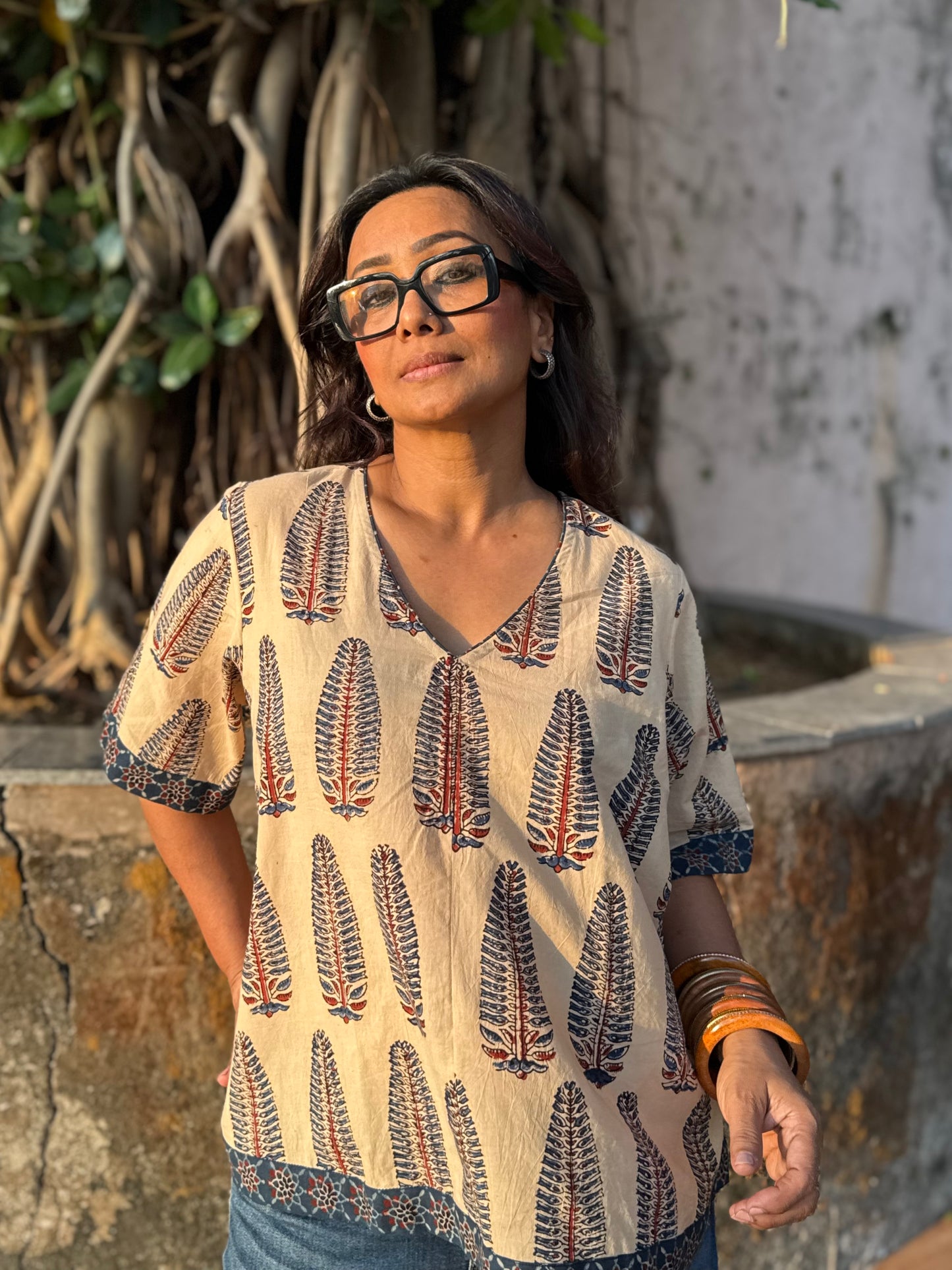Kora Anaar Ajrakh Cotton Boxy Top