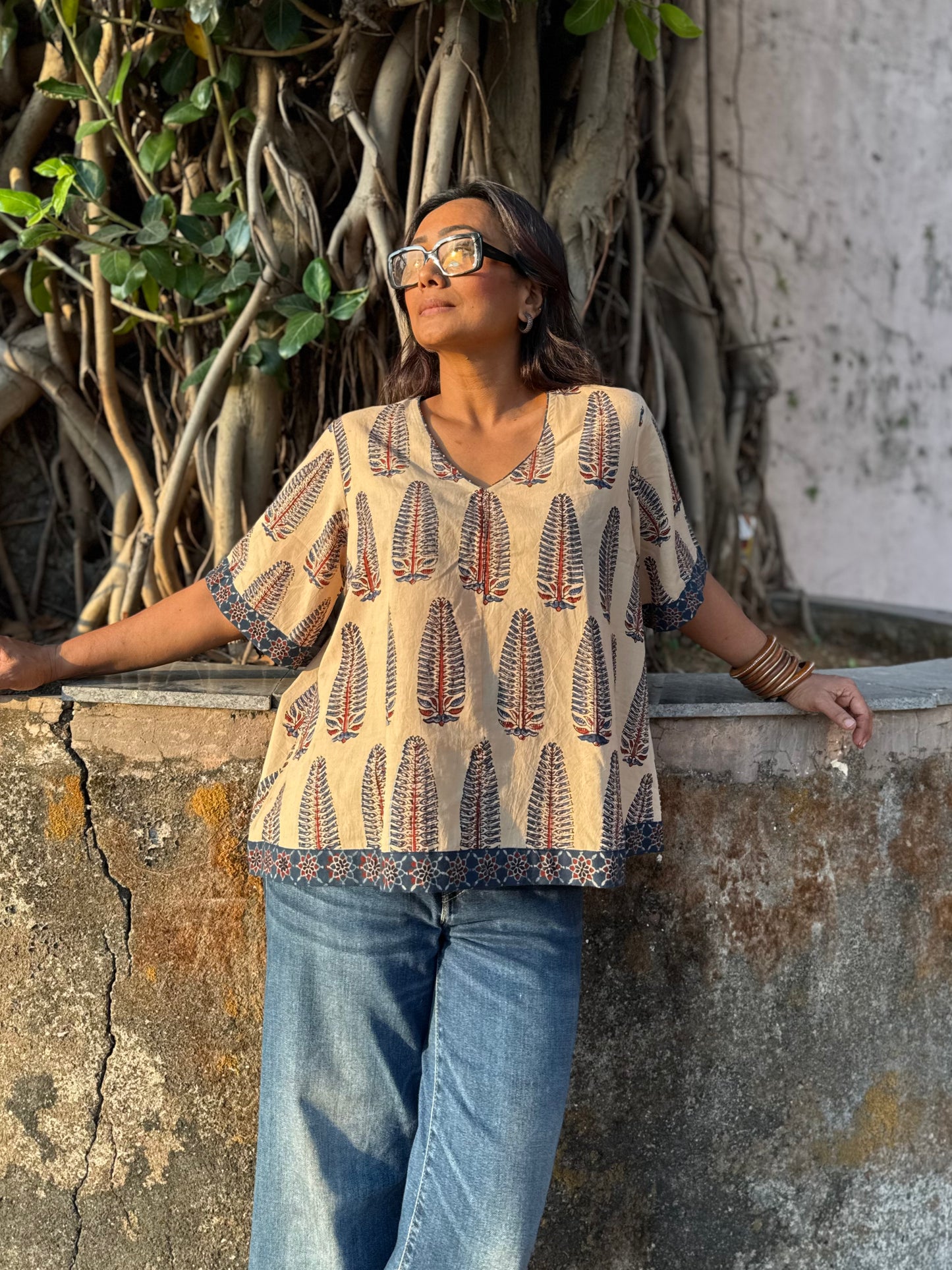 Kora Anaar Ajrakh Cotton Boxy Top