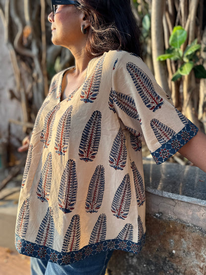 Kora Anaar Ajrakh Cotton Boxy Top