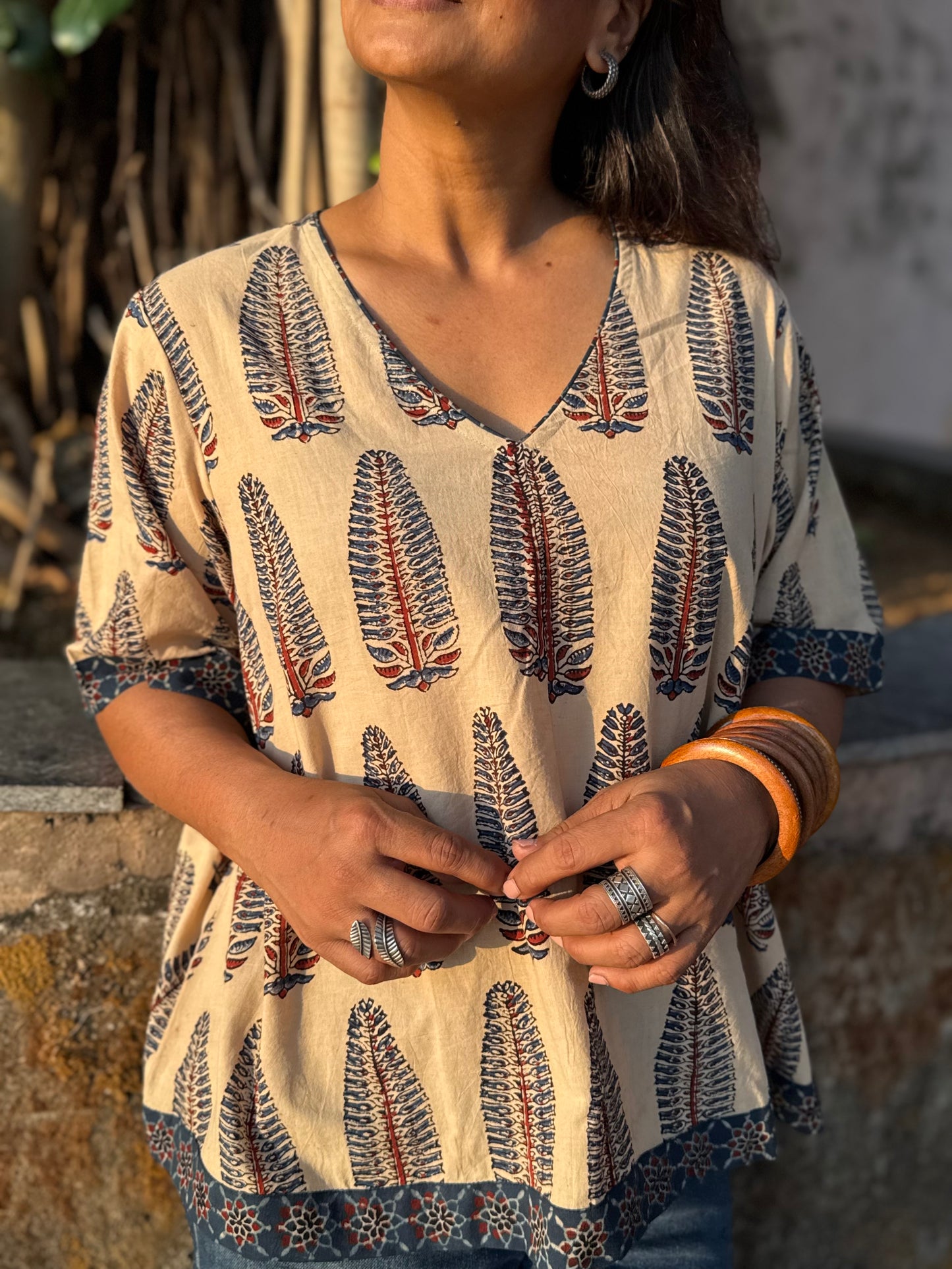 Kora Anaar Ajrakh Cotton Boxy Top