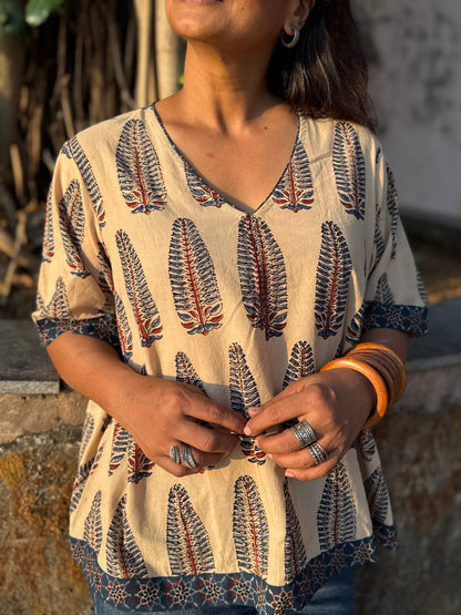Kora Anaar Ajrakh Cotton Boxy Top