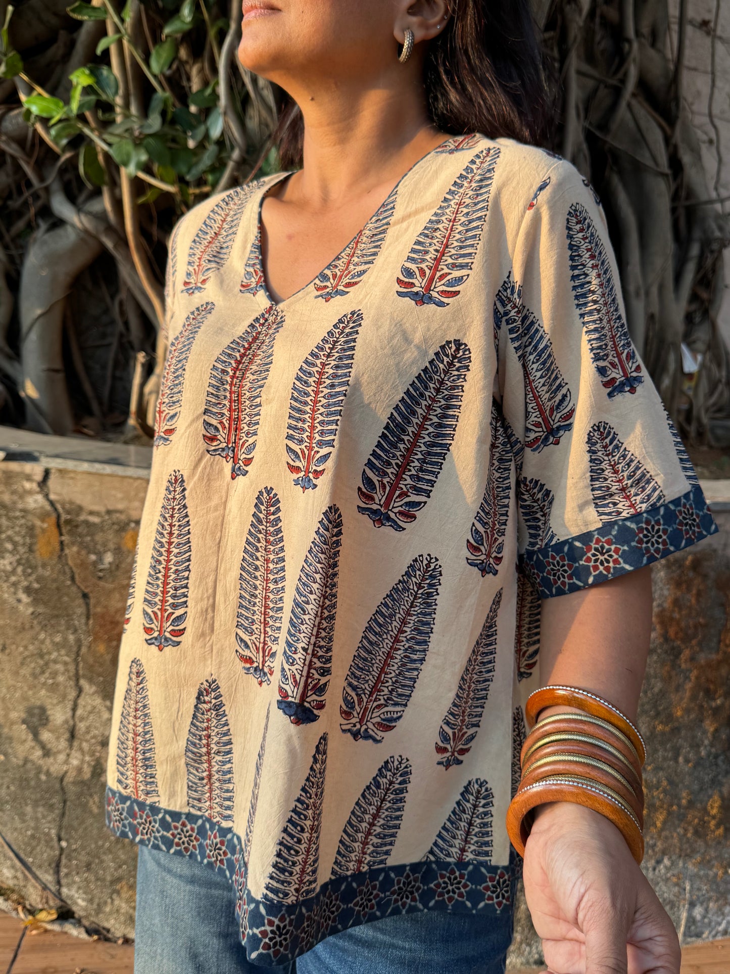 Kora Anaar Ajrakh Cotton Boxy Top