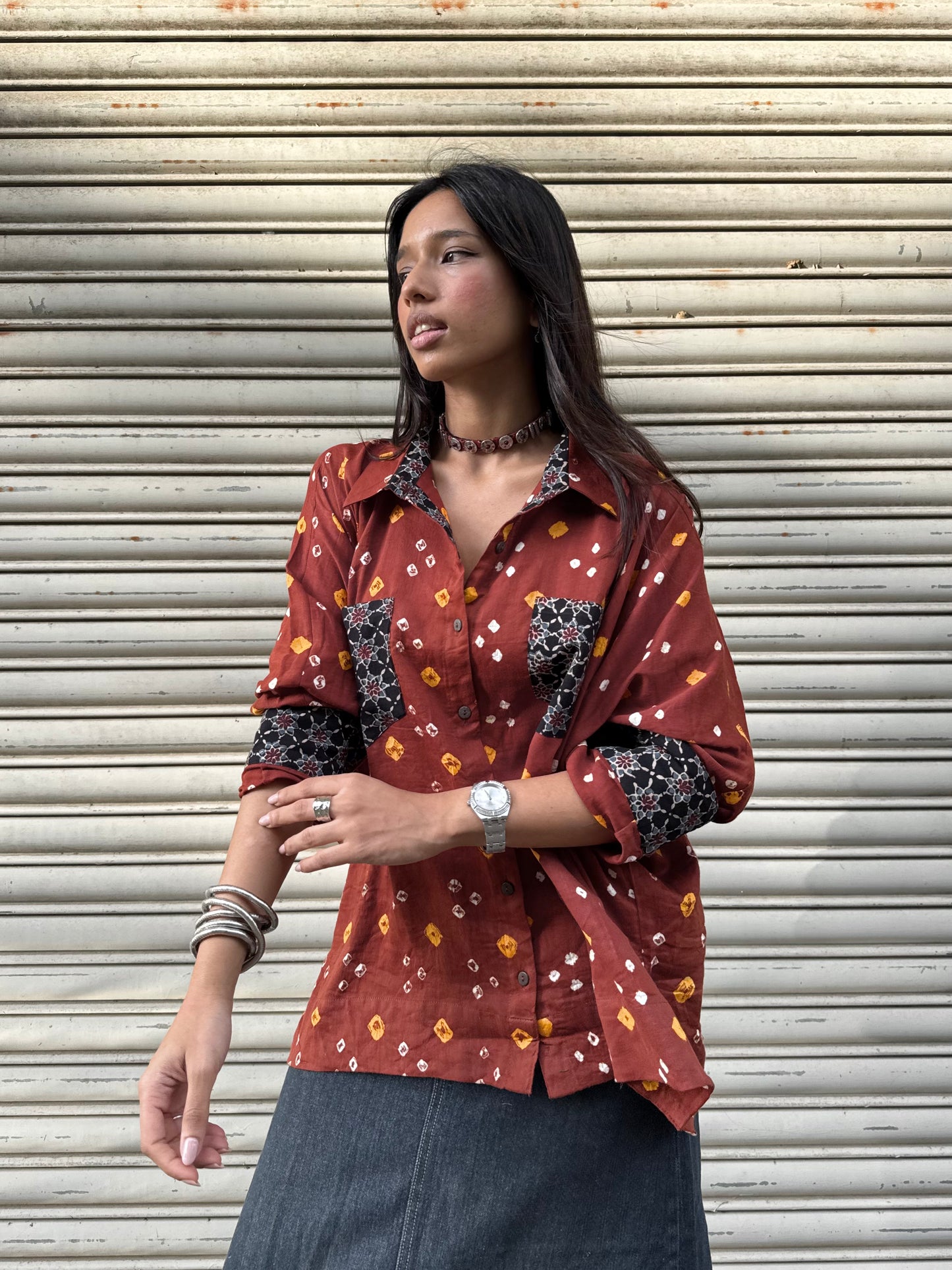 Rust Bandhani Cotton Shirt