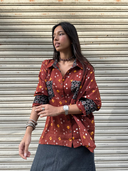 Rust Bandhani Cotton Shirt