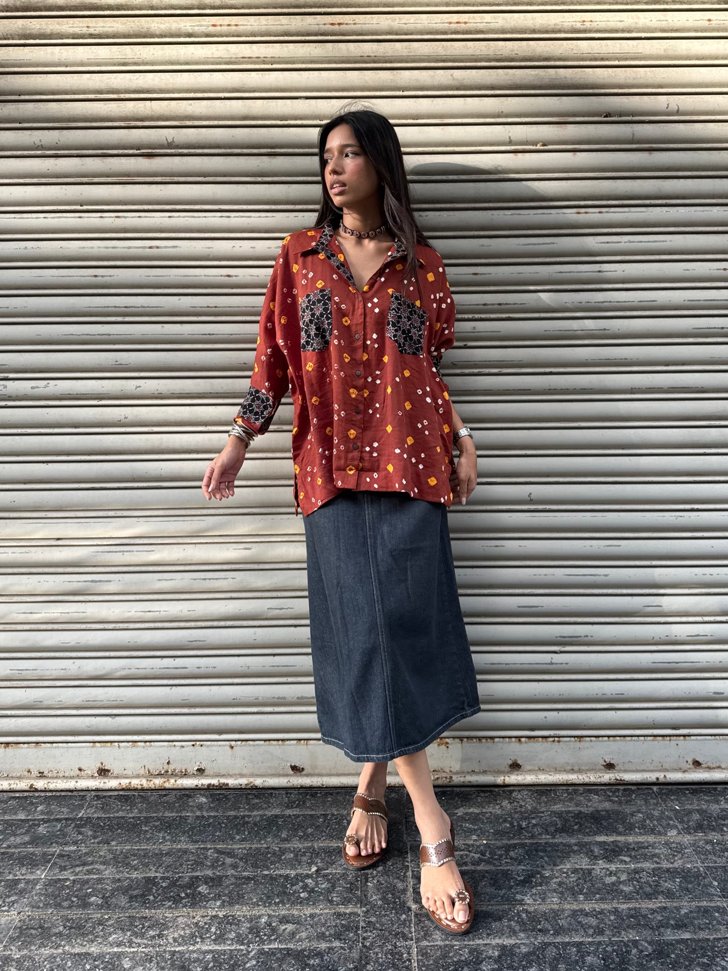 Rust Bandhani Cotton Shirt