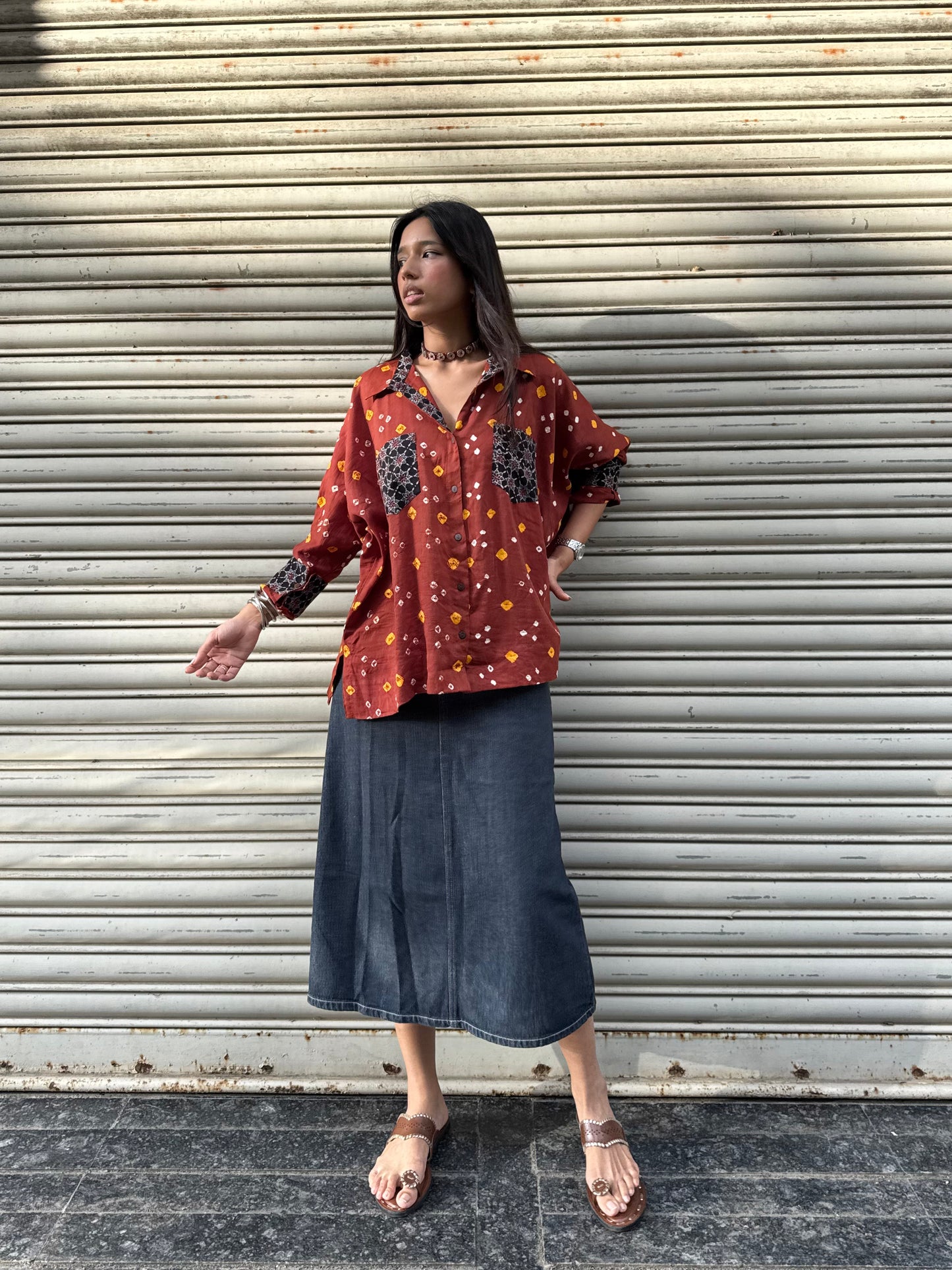 Rust Bandhani Cotton Shirt