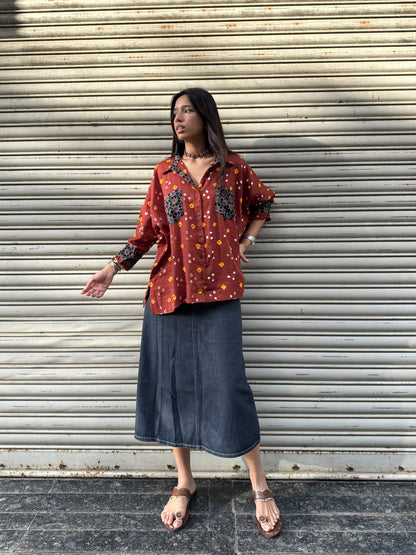 Rust Bandhani Cotton Shirt