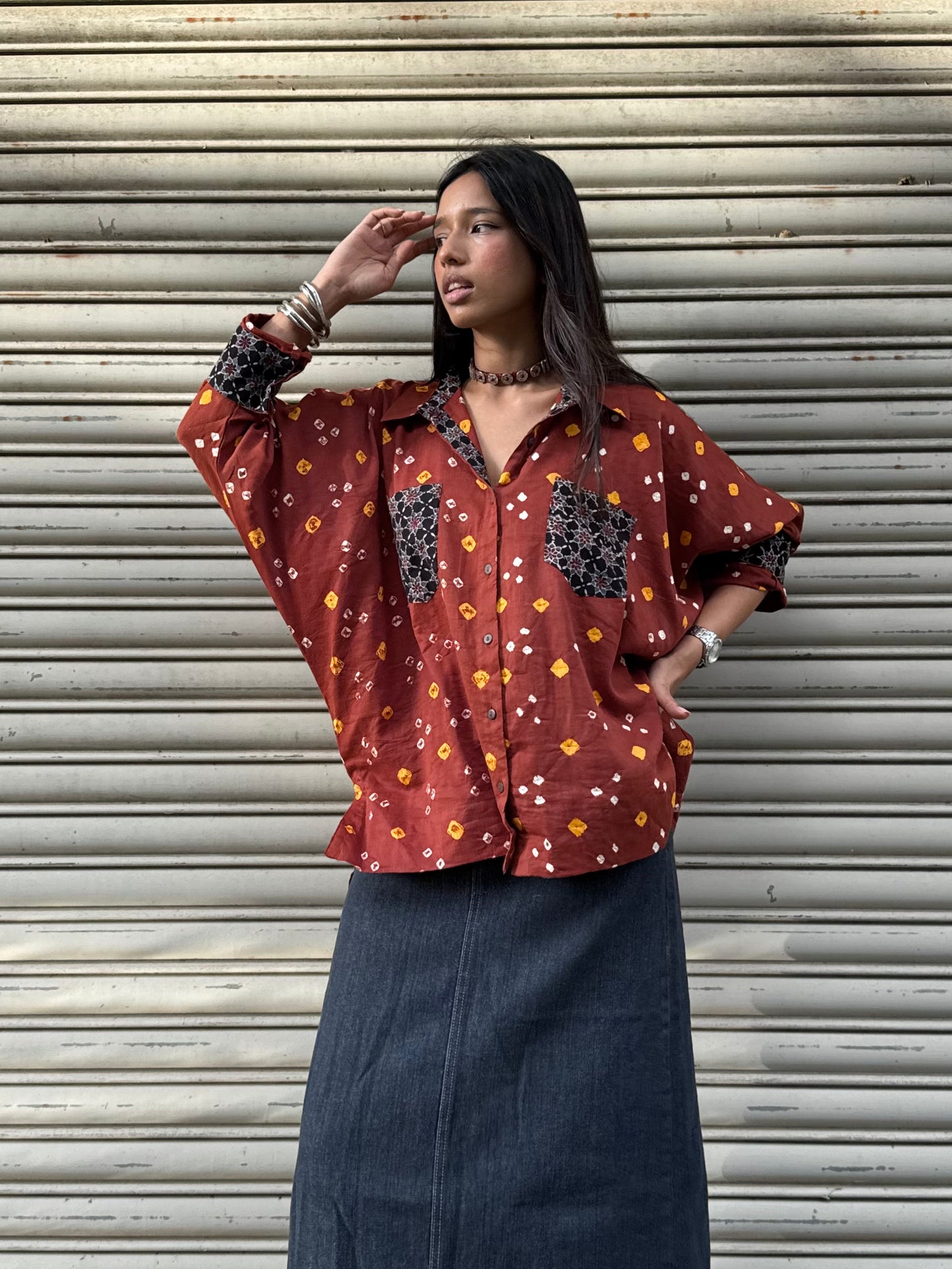 Rust Bandhani Cotton Shirt
