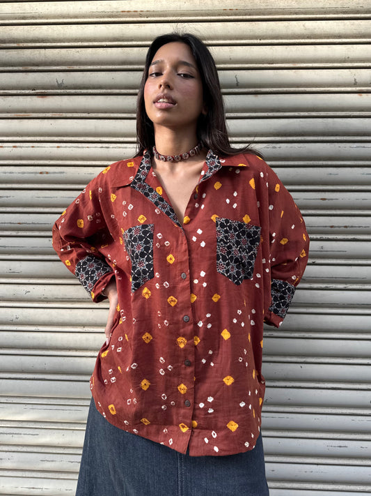 Rust Bandhani Cotton Shirt