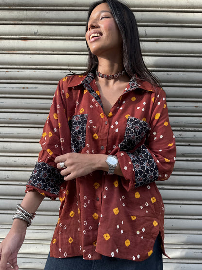Rust Bandhani Cotton Shirt