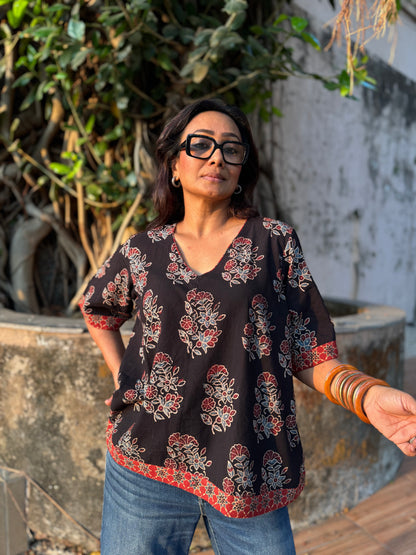 Kaari Ajrakh Cotton Boxy Top