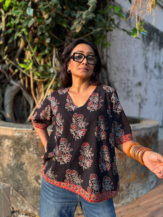 Kaari Ajrakh Cotton Boxy Top