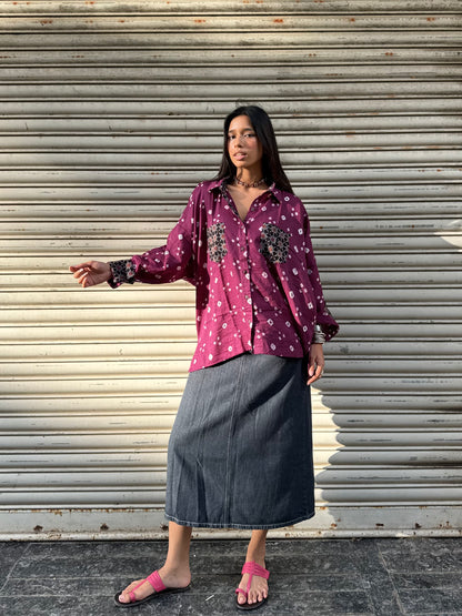 Purple Haze Bandhani Cotton Shirt