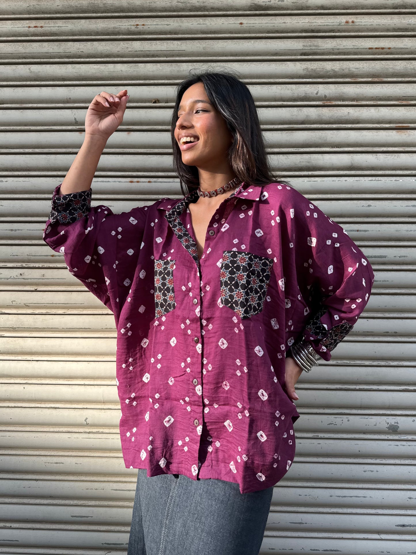 Purple Haze Bandhani Cotton Shirt
