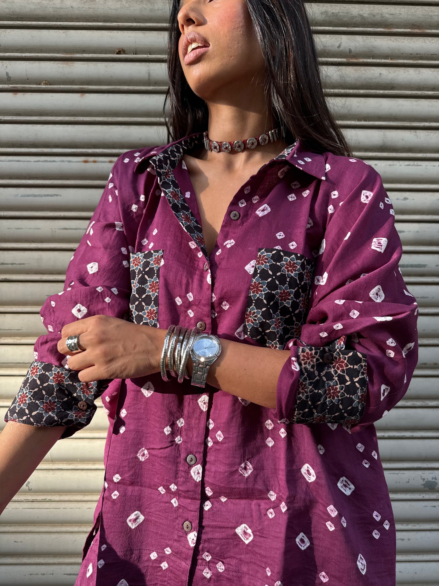 Purple Haze Bandhani Cotton Shirt