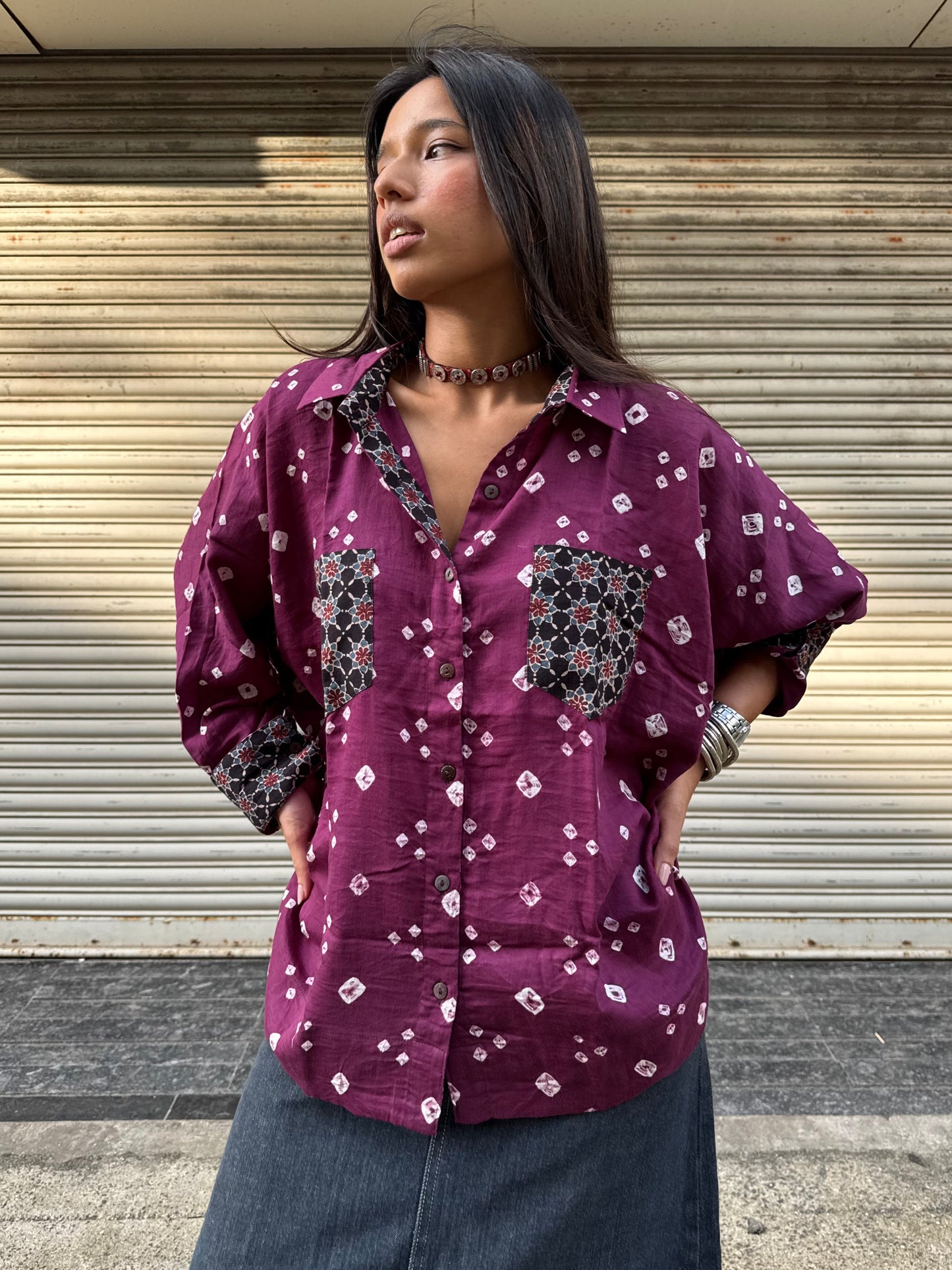 Purple Haze Bandhani Cotton Shirt
