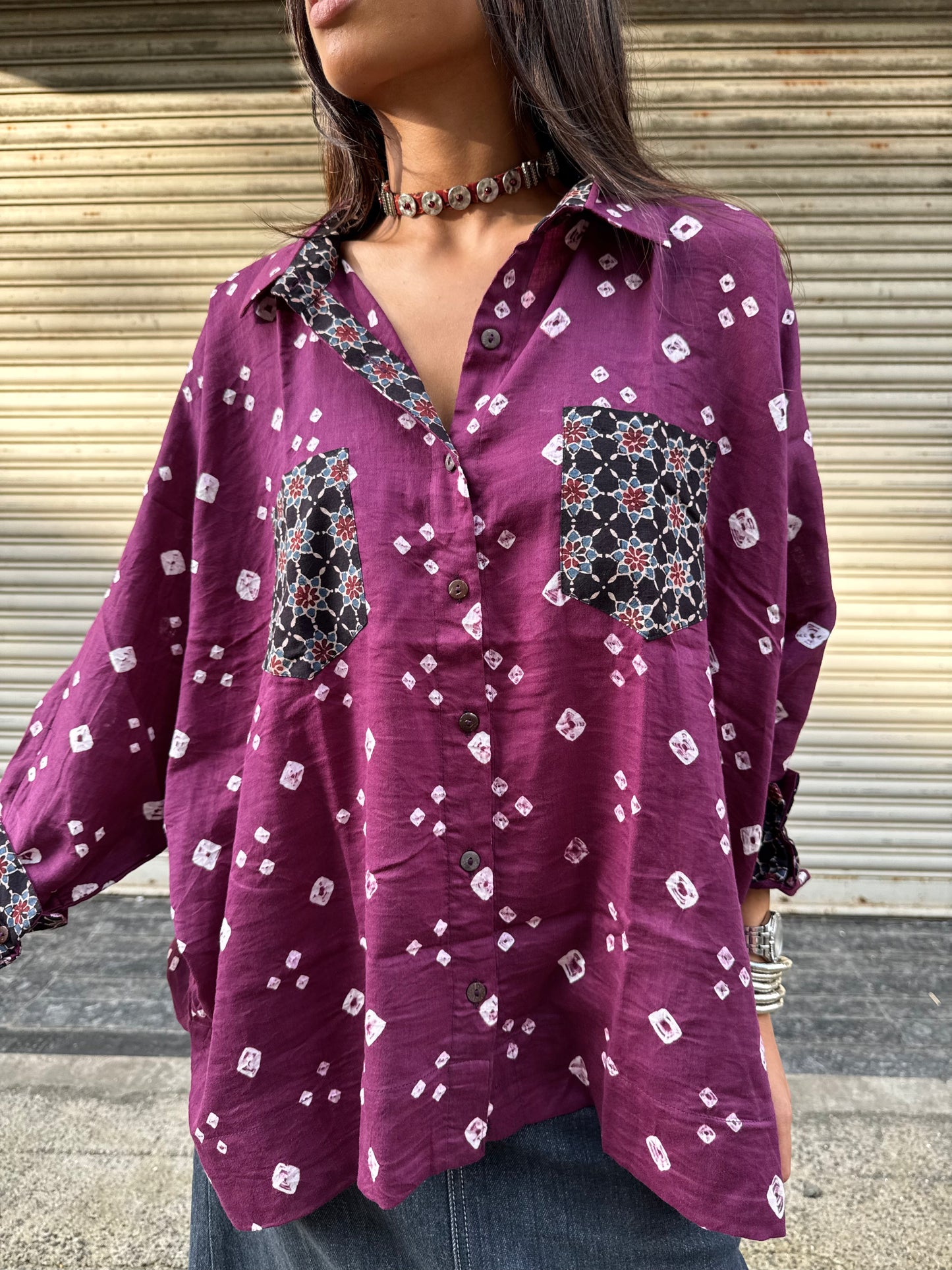 Purple Haze Bandhani Cotton Shirt
