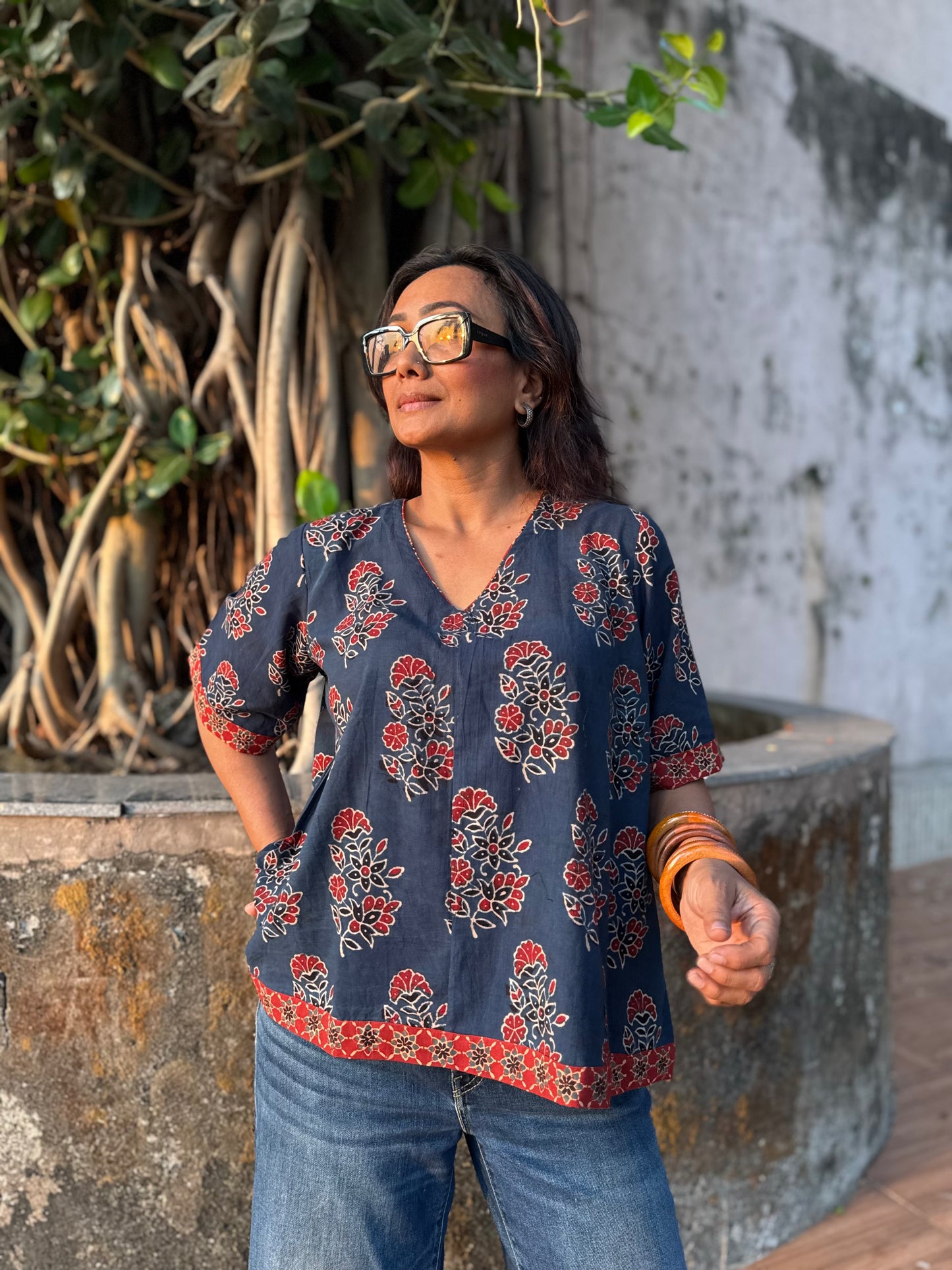 Reet Ajrakh Cotton Boxy Top