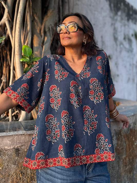Reet Ajrakh Cotton Boxy Top