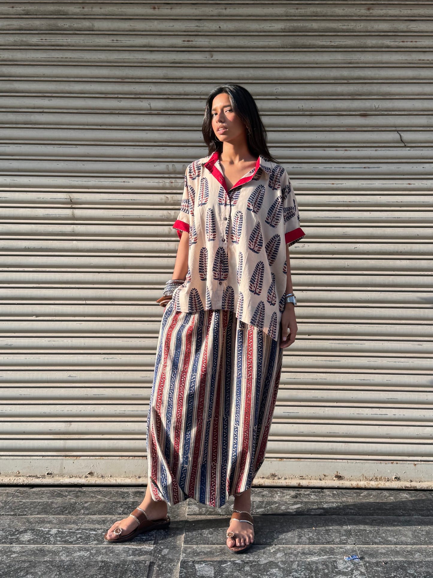 Chaand Ajrakh Co-ord with Dhoti Skirt