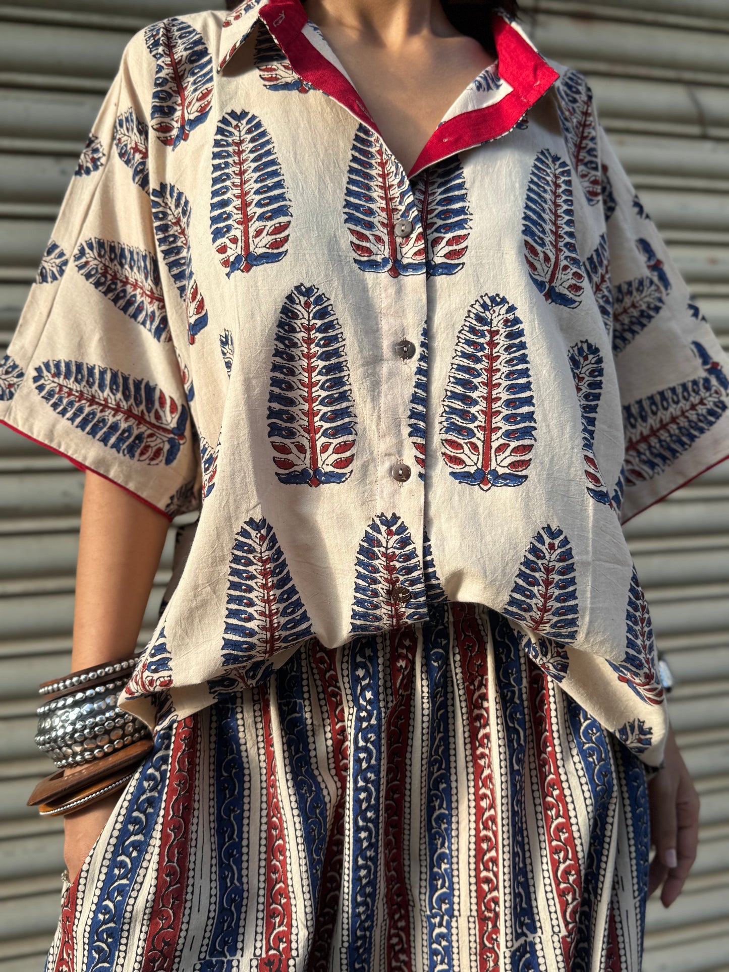 Chaand Ajrakh Co-ord with Dhoti Skirt