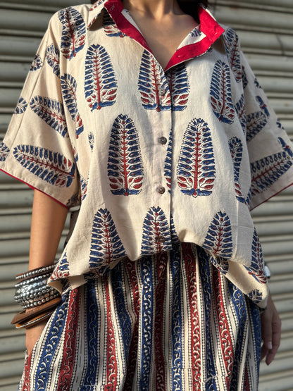 Chaand Ajrakh Co-ord with Dhoti Skirt