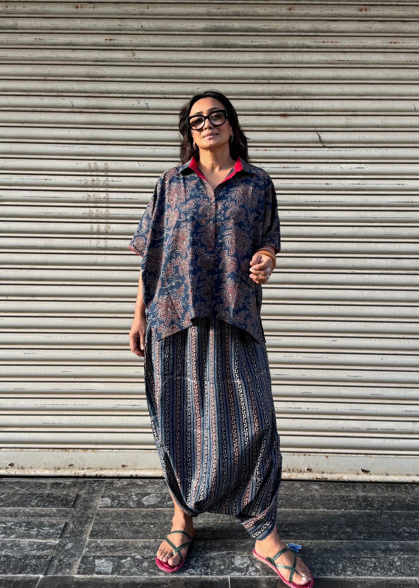 Firoz Ajrakh Co-ord with Dhoti Skirt