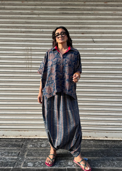 Firoz Ajrakh Co-ord with Dhoti Skirt