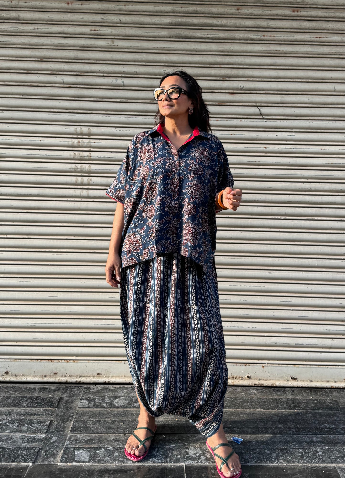 Firoz Ajrakh Co-ord with Dhoti Skirt