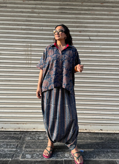 Firoz Ajrakh Co-ord with Dhoti Skirt