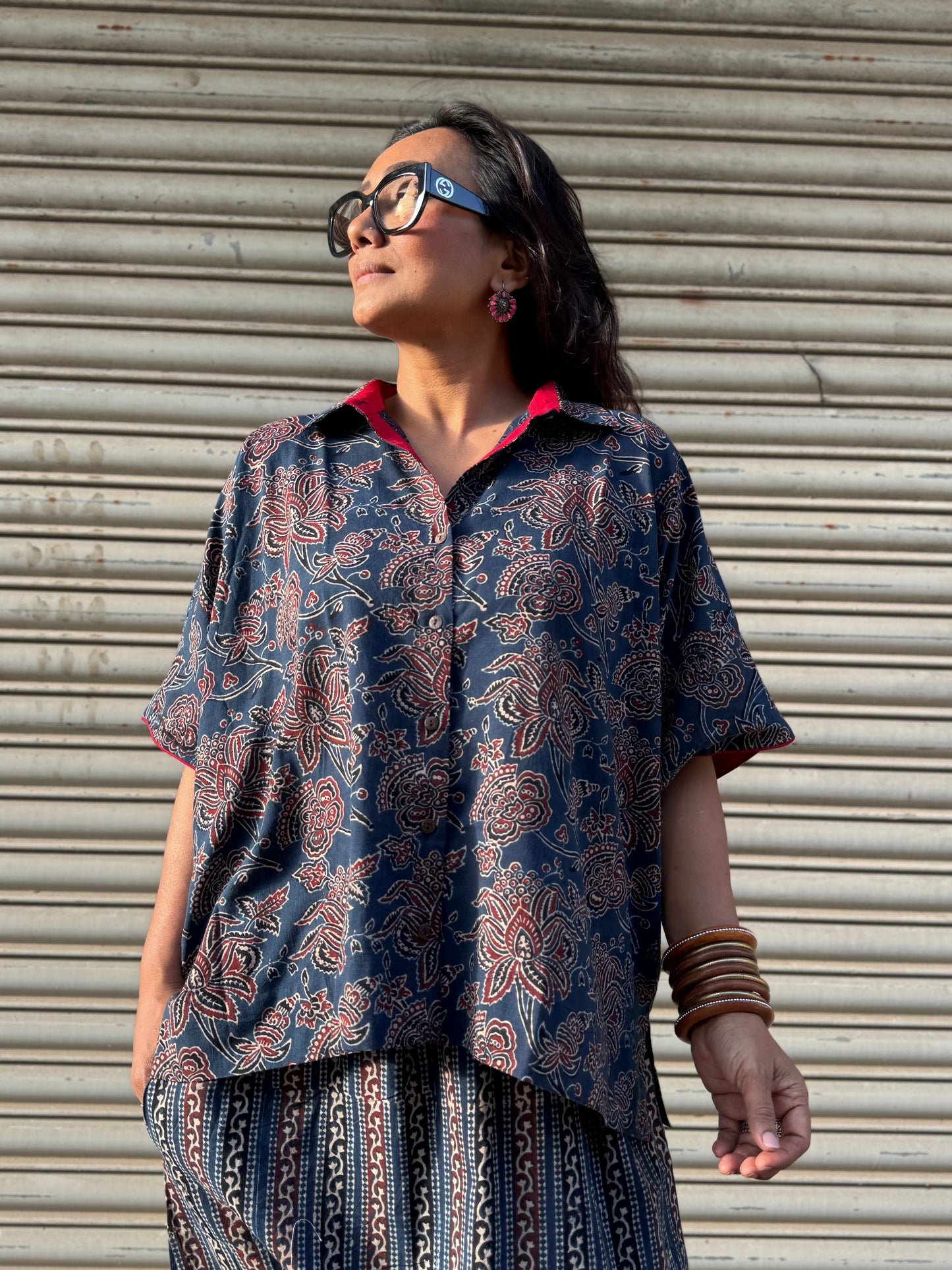 Firoz Ajrakh Co-ord with Dhoti Skirt