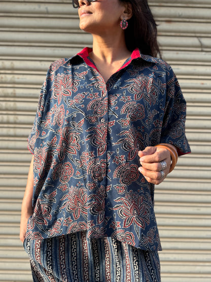Firoz Ajrakh Co-ord with Dhoti Skirt