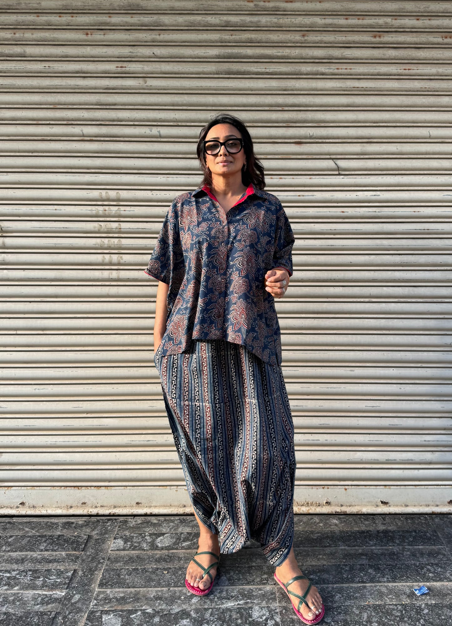Firoz Ajrakh Co-ord with Dhoti Skirt