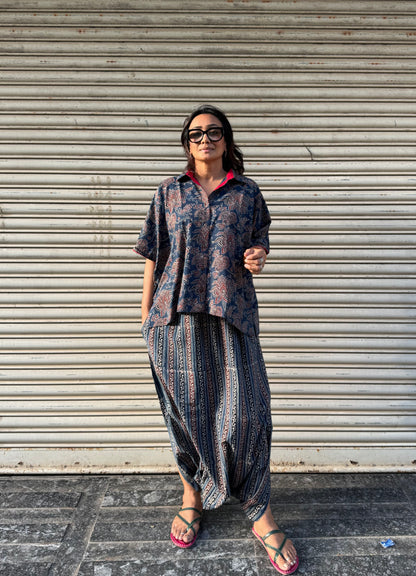 Firoz Ajrakh Co-ord with Dhoti Skirt