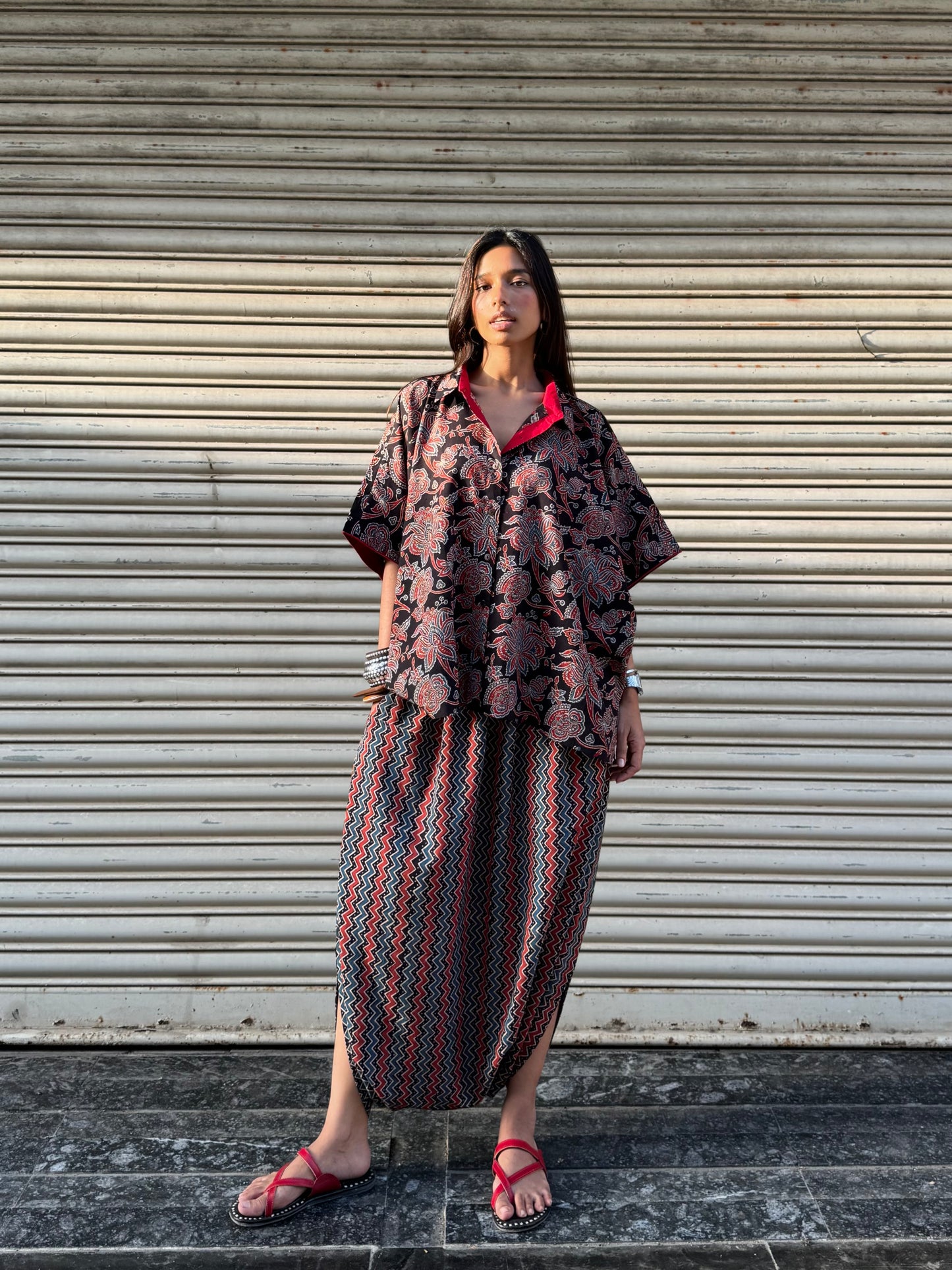 Raat Ajrakh Co-ord with Dhoti Skirt