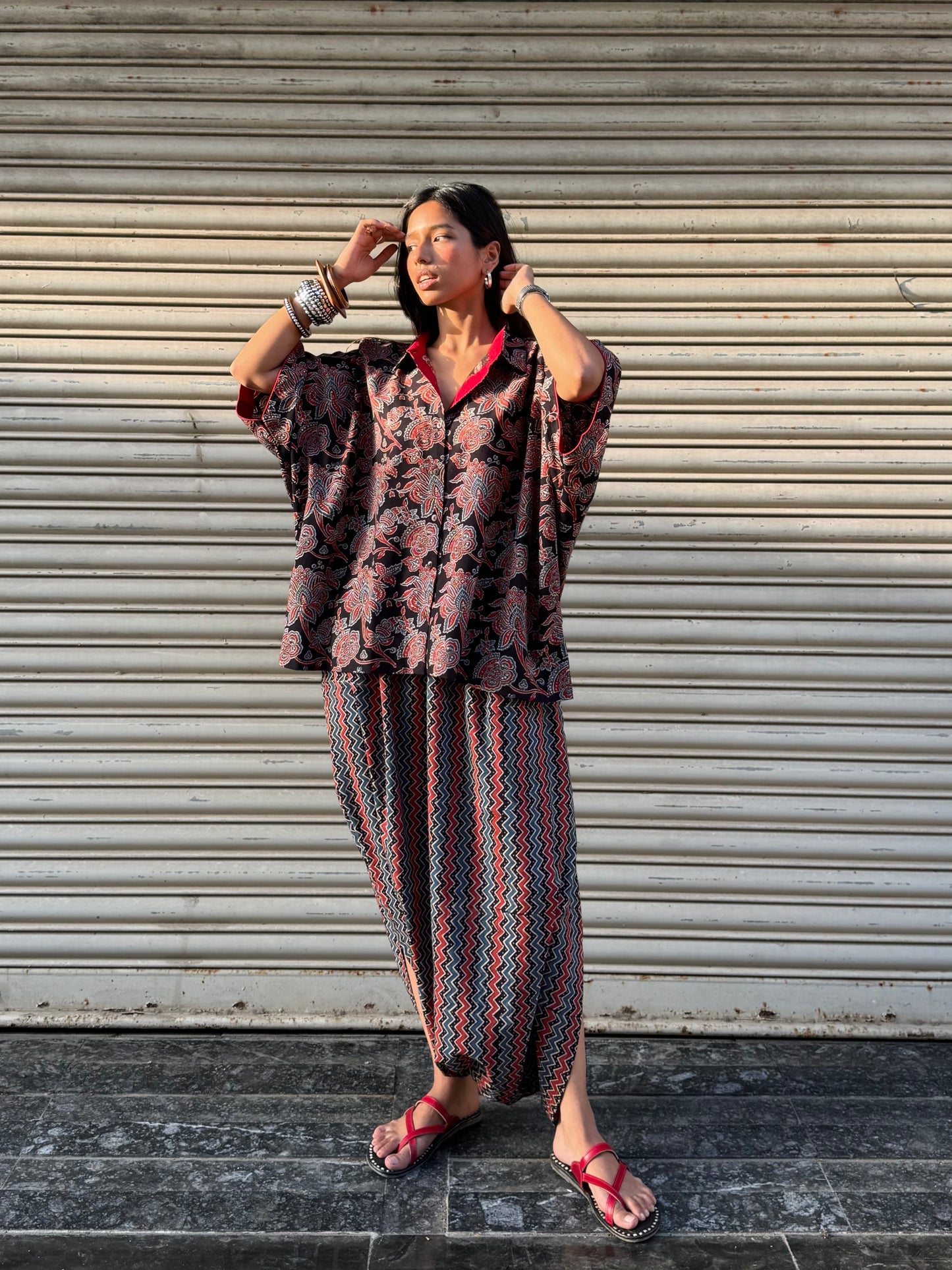 Raat Ajrakh Co-ord with Dhoti Skirt
