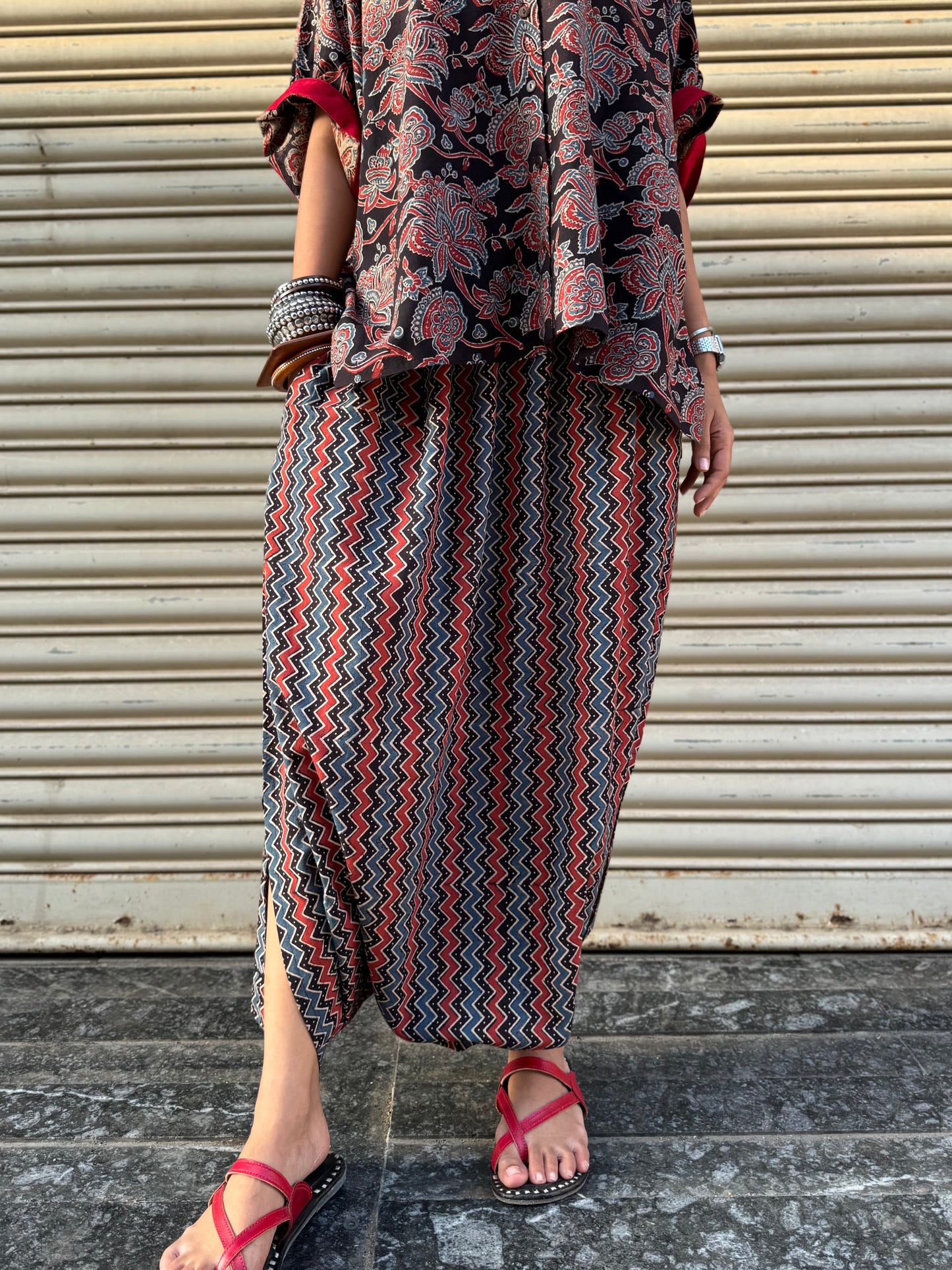 Raat Ajrakh Co-ord with Dhoti Skirt