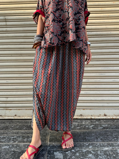 Raat Ajrakh Co-ord with Dhoti Skirt