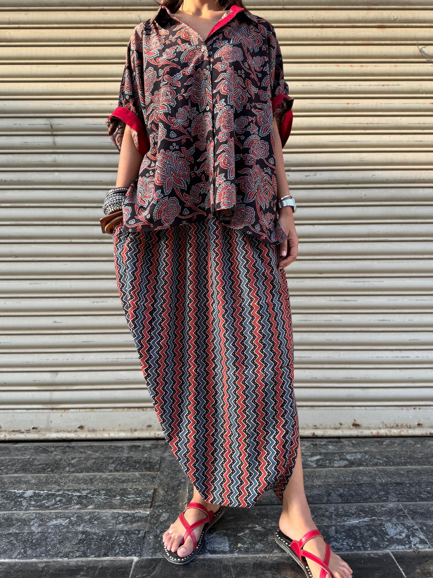 Raat Ajrakh Co-ord with Dhoti Skirt